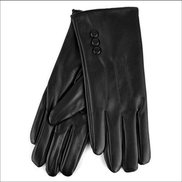 34. Black Vegan Leather Warm Gloves Touchscreen - Picture 1 of 4